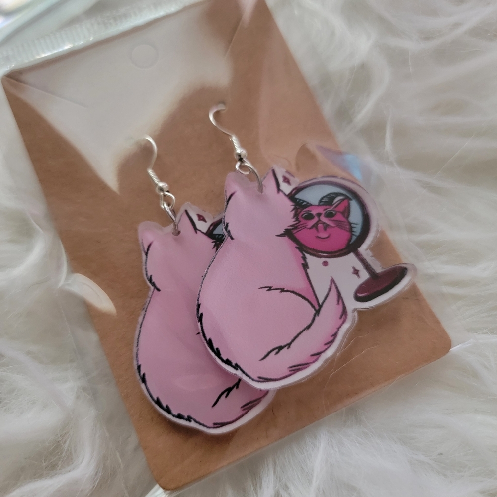 Pink Cat Earrings